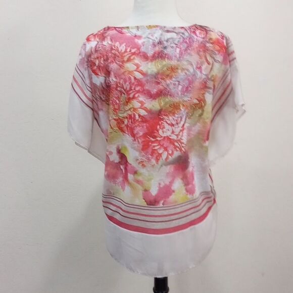 Chico's Fina Floral Flutter Sleeve Scarf Print Blouse - Size 0 / S - Picture 6 of 9